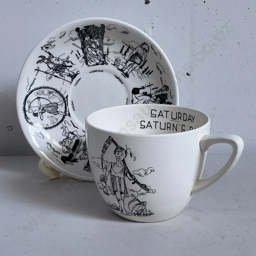 Rare Crown Devon Breakfast Cup and Saucer "Saturn's Day" Image 1++