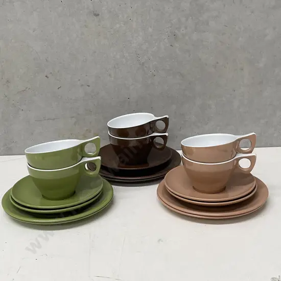 Vintage Duraware Trios - 1 brown saucer missing