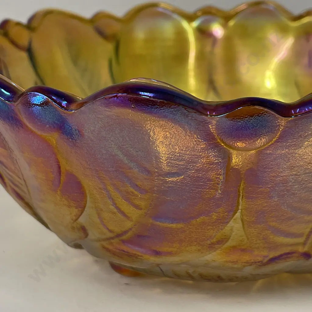 Vintage Indiana Wild Rose Bowl with Sunflower. Iridescent amber marigold colour. H9cm Dia23cm Image 1++