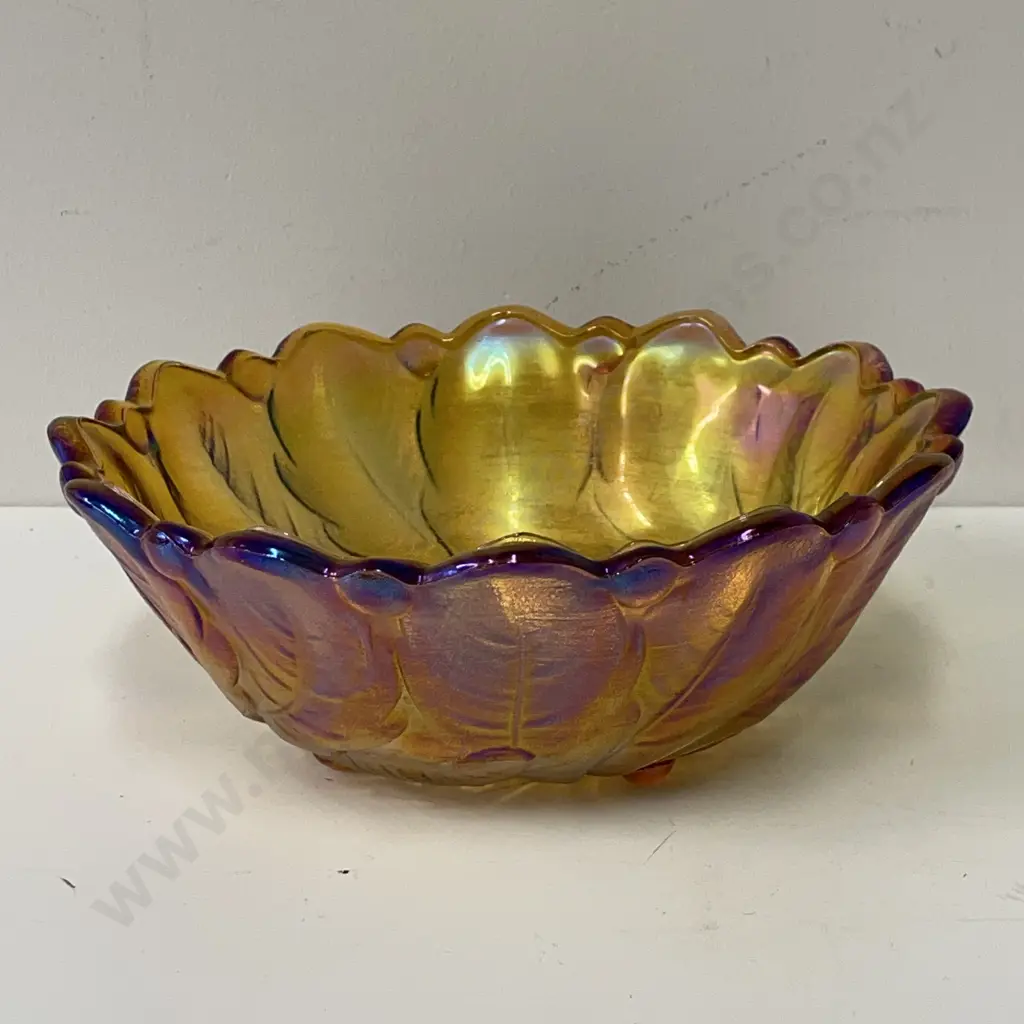 Vintage Indiana Wild Rose Bowl with Sunflower. Iridescent amber marigold colour. H9cm Dia23cm Image 1++