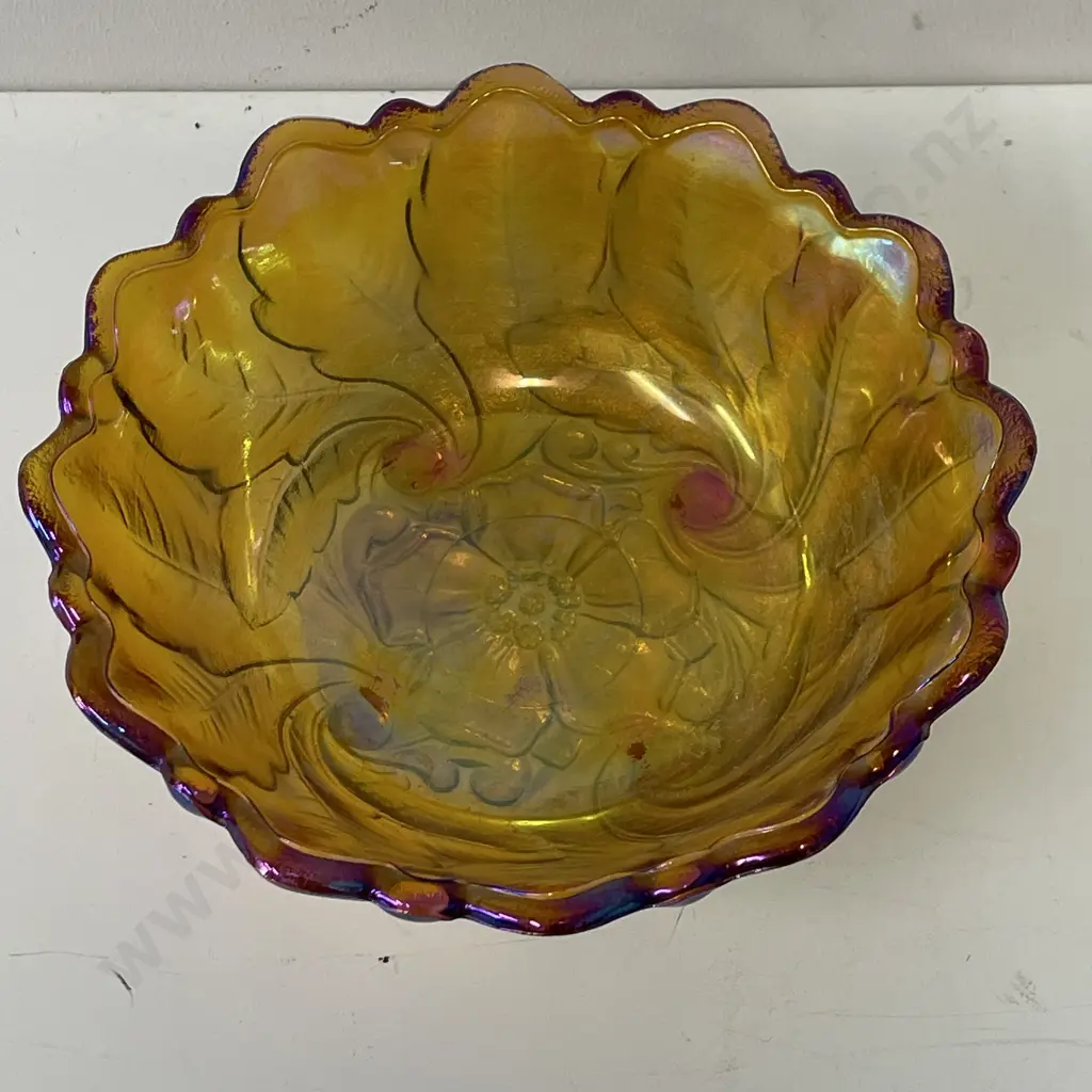 Vintage Indiana Wild Rose Bowl with Sunflower. Iridescent amber marigold colour. H9cm Dia23cm Image 1++