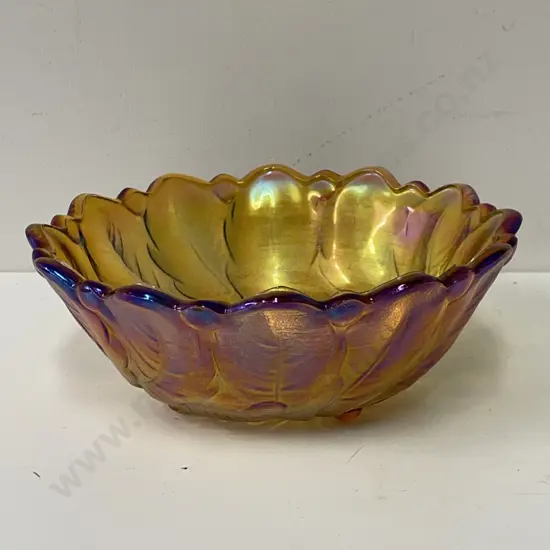 Vintage Indiana Wild Rose Bowl with Sunflower. Iridescent amber marigold colour. H9cm Dia23cm