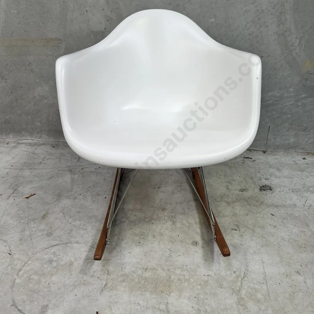 Mid Century Style Eames Molded Plastic, Metal and Wooden Rocking Chair Image 1++