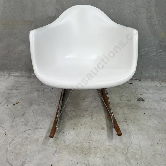 Mid Century Style Eames Molded Plastic, Metal and Wooden Rocking Chair