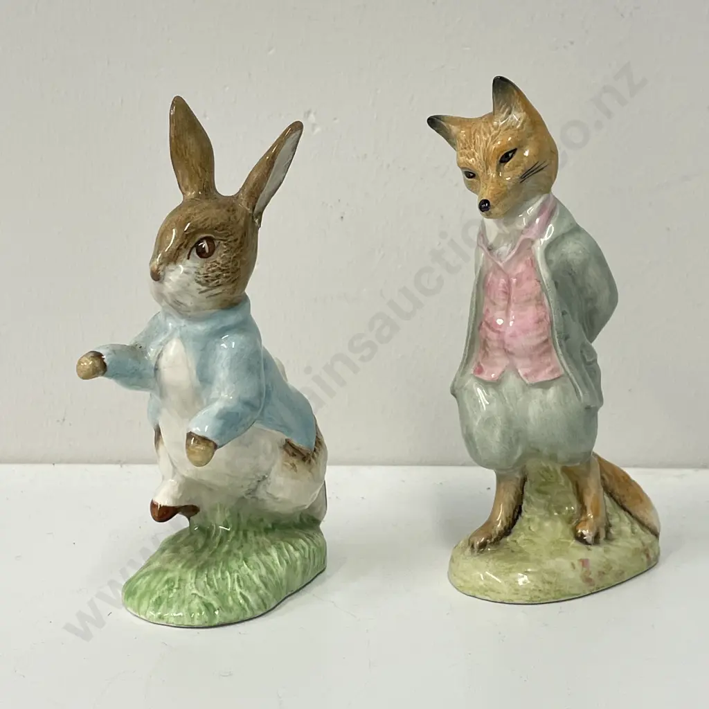 Royal Albert Beatrix Potter "Foxy Whiskered Gentleman"Firgurine with Peter Rabbit (repair to ear as shown) Image 1++