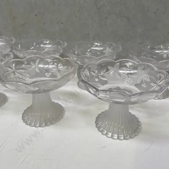 Set of 8 Vintage Molded Glass Pedestal Parfait/Sweet Dishes