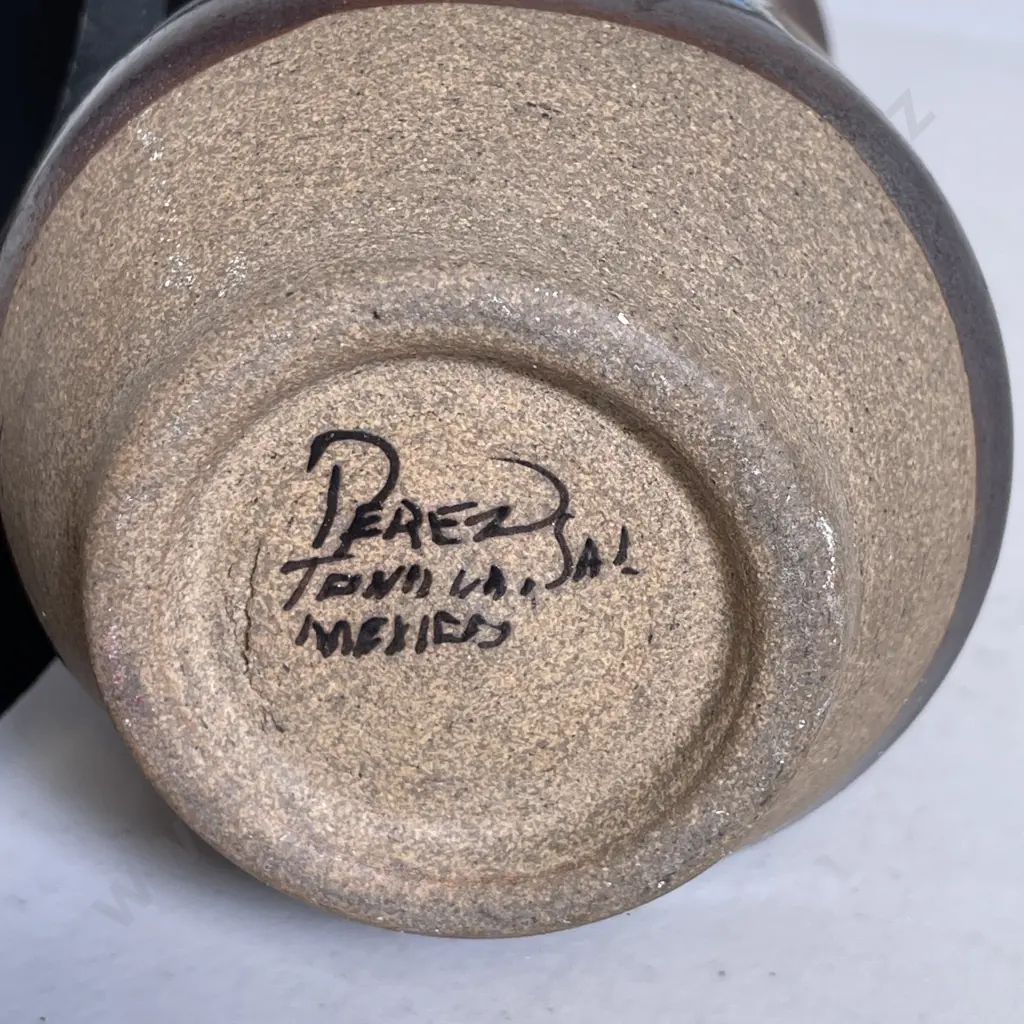 Vintage Decorative Handpainted Art Pottery Vase Signed by Perez as shown H13.5cm Image 1++