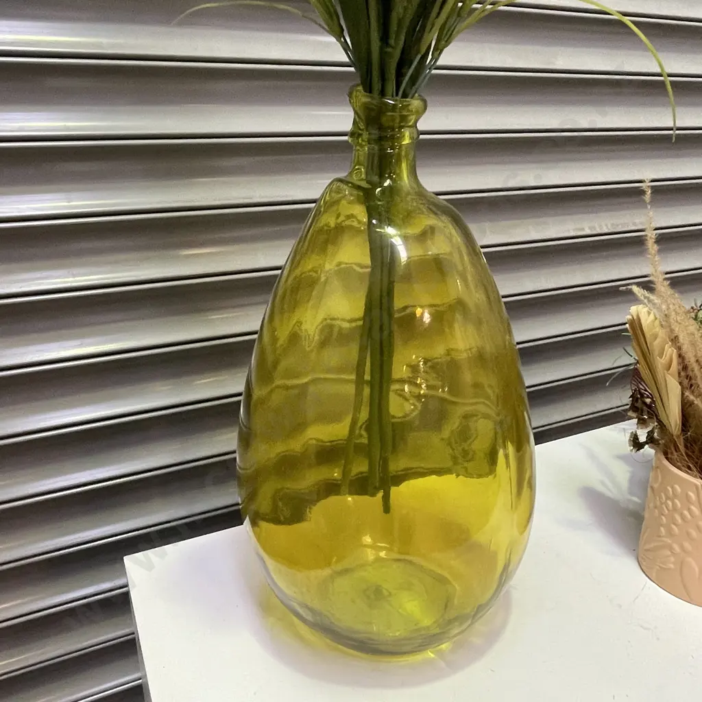 Large Modernist Organic Form Irresdescent Vase with faux flowers  Image 1++