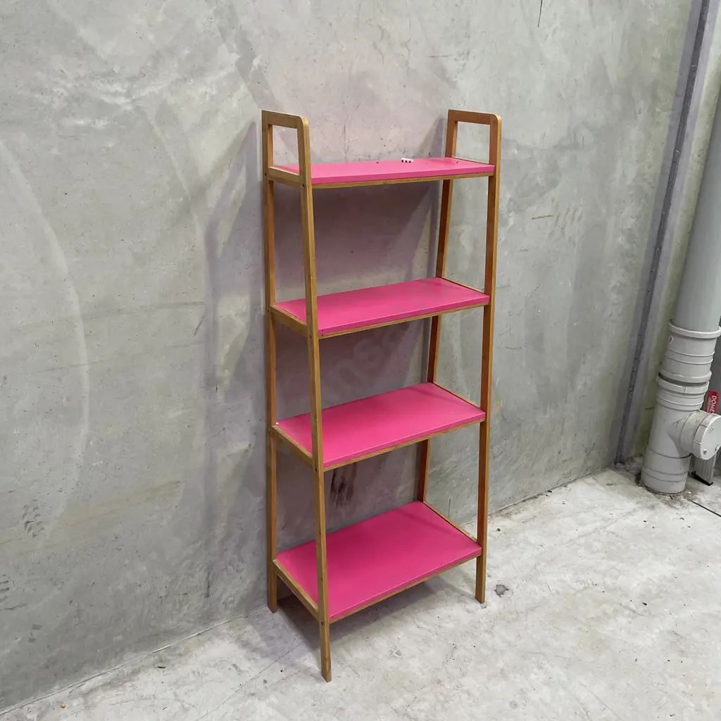 Funky 4 Tier shelving display. Bright pink removable metal shelves. H147 W60 D34cm Image 1++