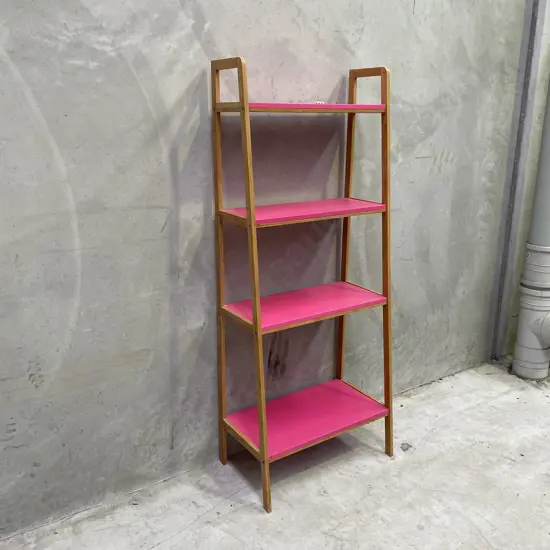 Funky 4 Tier shelving display. Bright pink removable metal shelves. H147 W60 D34cm