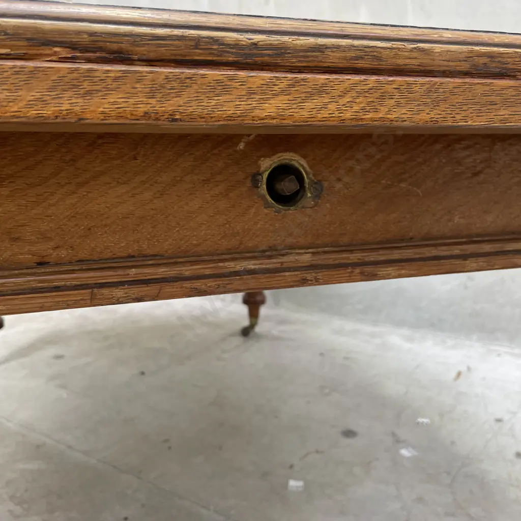 Antique C1870 English Solid Oak Crank Dining Table with extension and Joseph Fitter mechanism. H73 Top 1.77 x 1.2m Image 1++