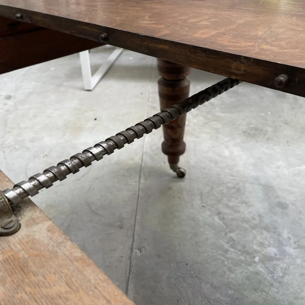 Antique C1870 English Solid Oak Crank Dining Table with extension and Joseph Fitter mechanism. H73 Top 1.77 x 1.2m Image 1++