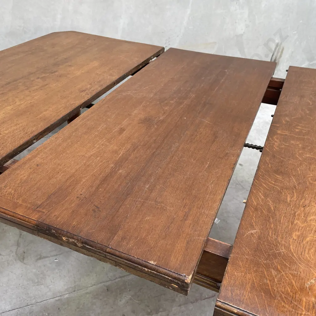Antique C1870 English Solid Oak Crank Dining Table with extension and Joseph Fitter mechanism. H73 Top 1.77 x 1.2m Image 1++