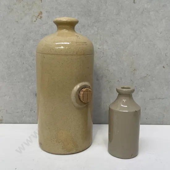 Stoneware Hot water bottle with smaller stoneware bottle