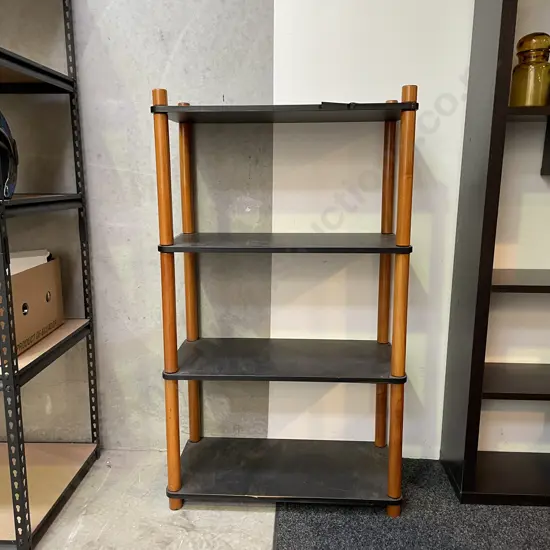 4 Tier Shelving Unit. Screw in Wooden Pillars, easy to transport. H138 W79 D40cm