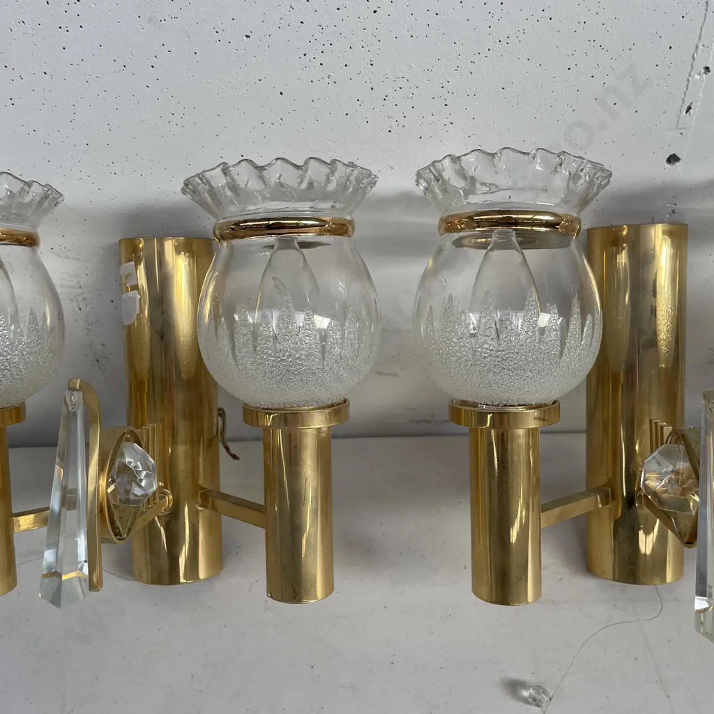 Vintage Mid Century Swedish Wall Lights with Crystal Droplets Image 1++