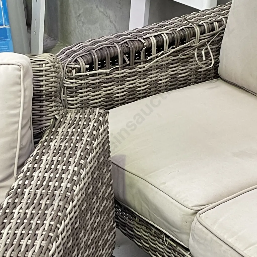 Almalfi Wicker Outdoor Setting with 2 umbrellas and one stand. 2 x 3 seaters, 2 armchairs, 1 glass top table Image 1++