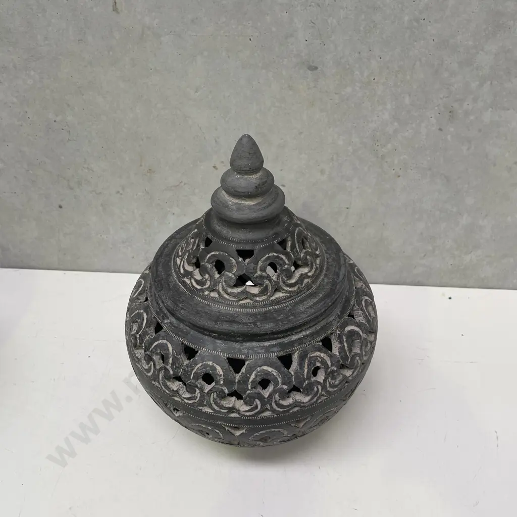 Pierced Clay LIdded Outdoor Lantern/Urn H30cm Image 1++