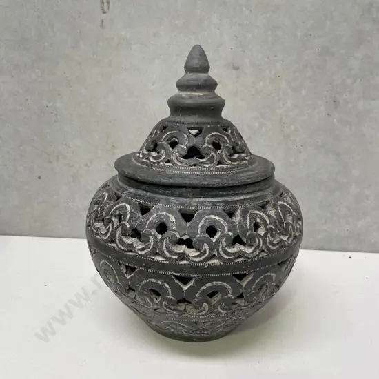 Pierced Clay LIdded Outdoor Lantern/Urn H30cm