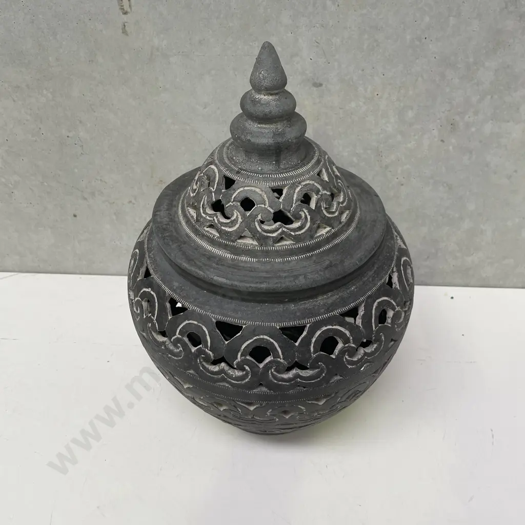Pierced Clay LIdded Outdoor Lantern/Urn H39cm Image 1++