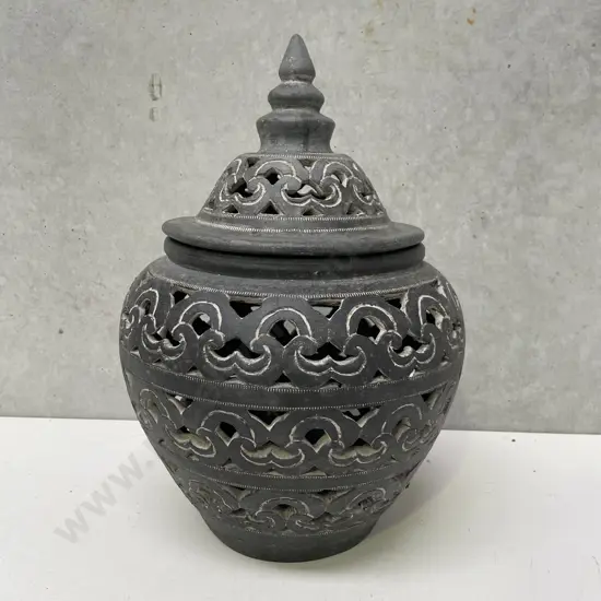 Pierced Clay LIdded Outdoor Lantern/Urn H39cm
