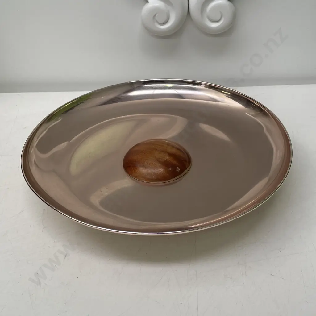 Mid Century Anolux Anodised and Wooden Platter. Dia36cm Image 1++