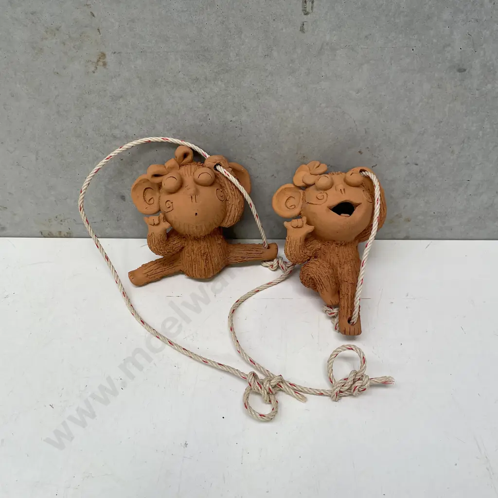 Pair of Hanging Pottery Monkeys Image 1++