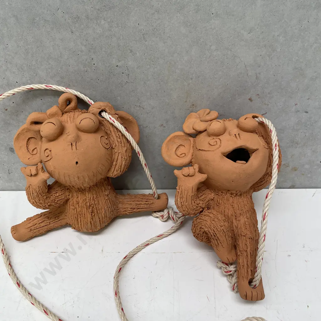 Pair of Hanging Pottery Monkeys Image 1++