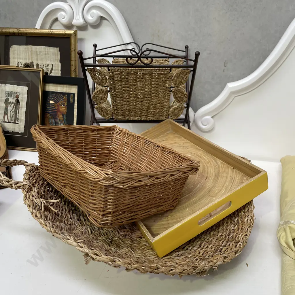 Assortment of Trays with Metal/Wicker Magazine Rack Image 1++