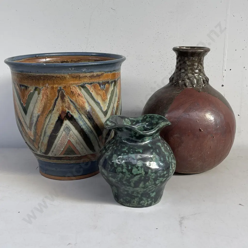3 Art pottery Items some signed. Largest H32cm Image 1++