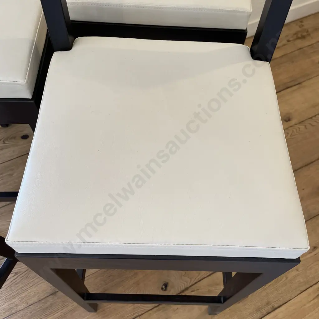 Set of 4 Ex Danske Mobler Bar Stools. Solid Stained Oak with Off white Leather seats. Image 1++