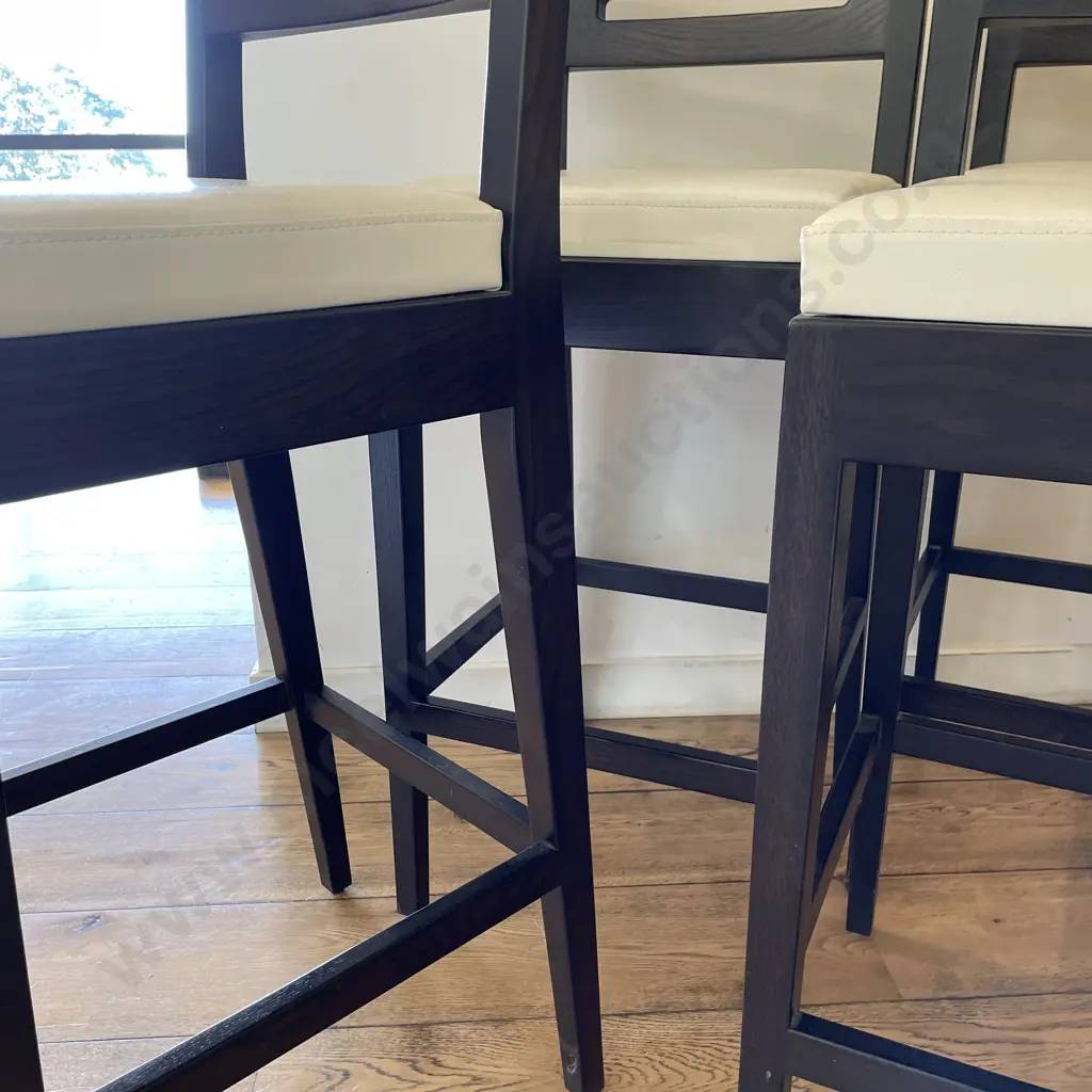 Set of 4 Ex Danske Mobler Bar Stools. Solid Stained Oak with Off white Leather seats. Image 1++