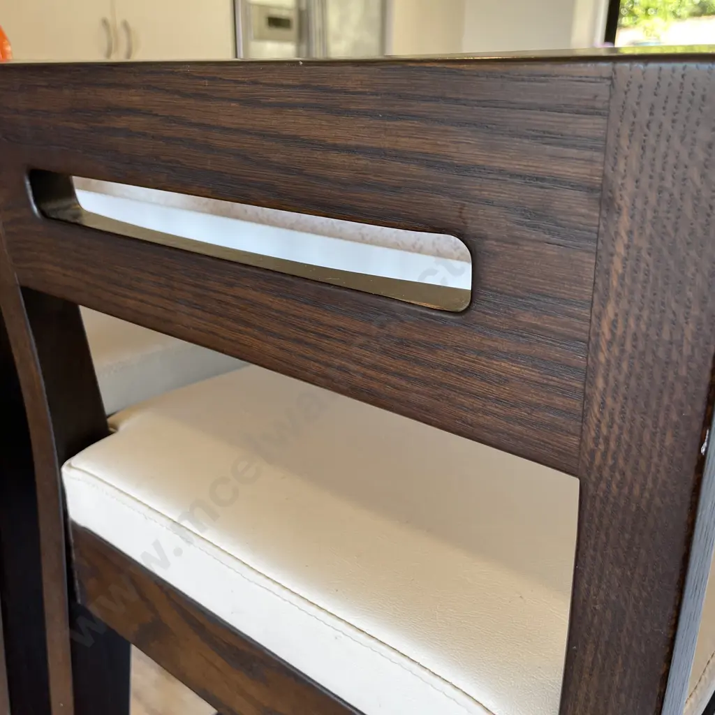 Set of 4 Ex Danske Mobler Bar Stools. Solid Stained Oak with Off white Leather seats. Image 1++