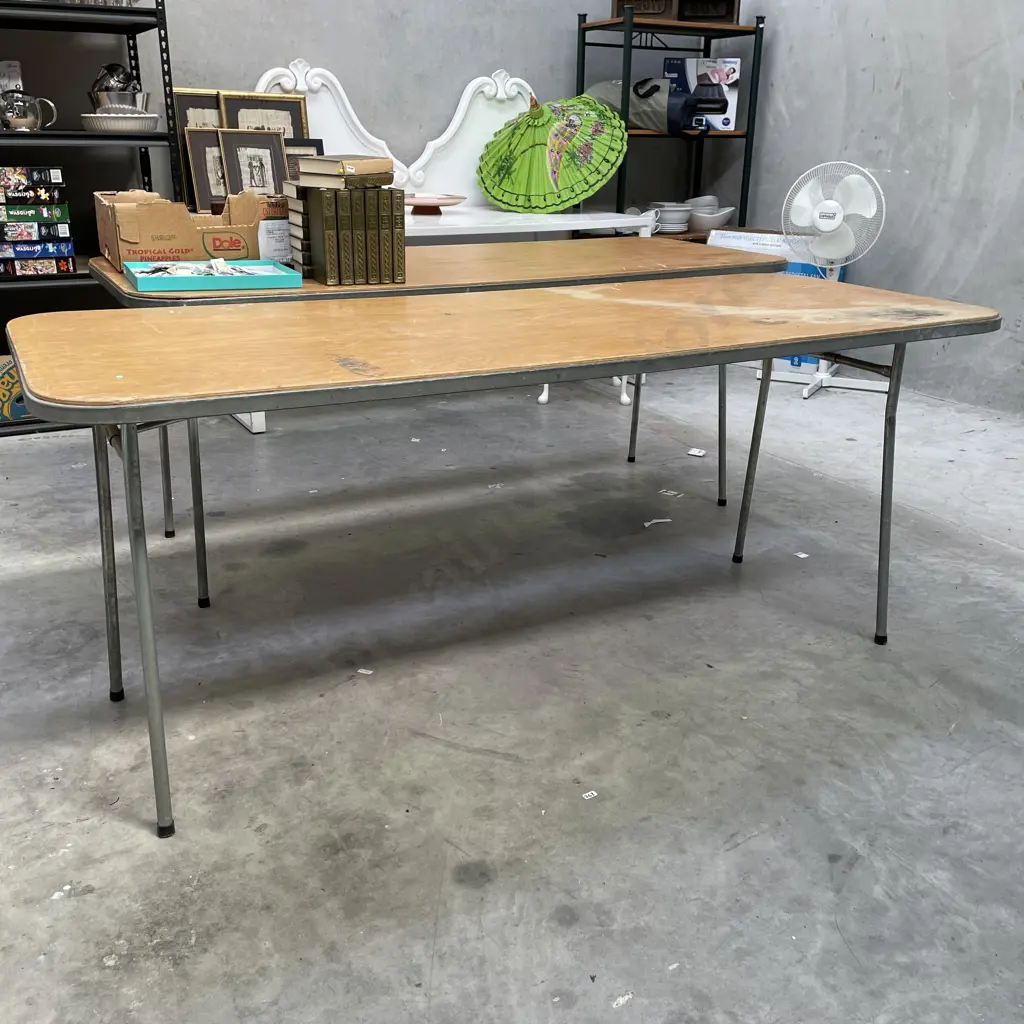Folding Trestle Table with Wooden top 180 x 75cm. H76cm Image 1++