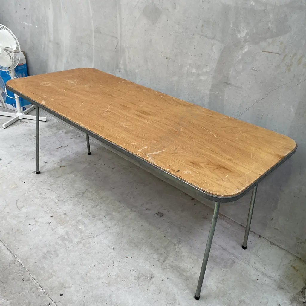 Folding Trestle Table with Wooden top 180 x 75cm. H76cm Image 1++