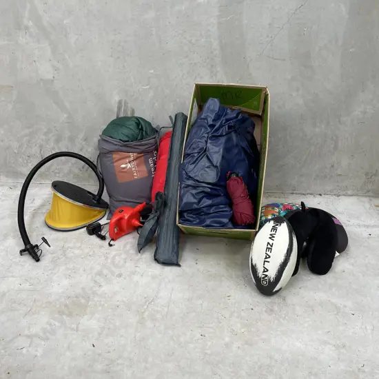 Assorted items including Air Bed with foot pump and electric pump, sleeping Bag etc