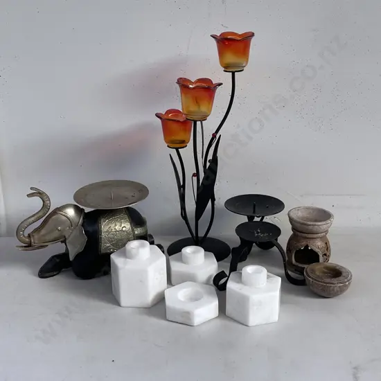 Box Lot of Candle Holder Stands including Marble