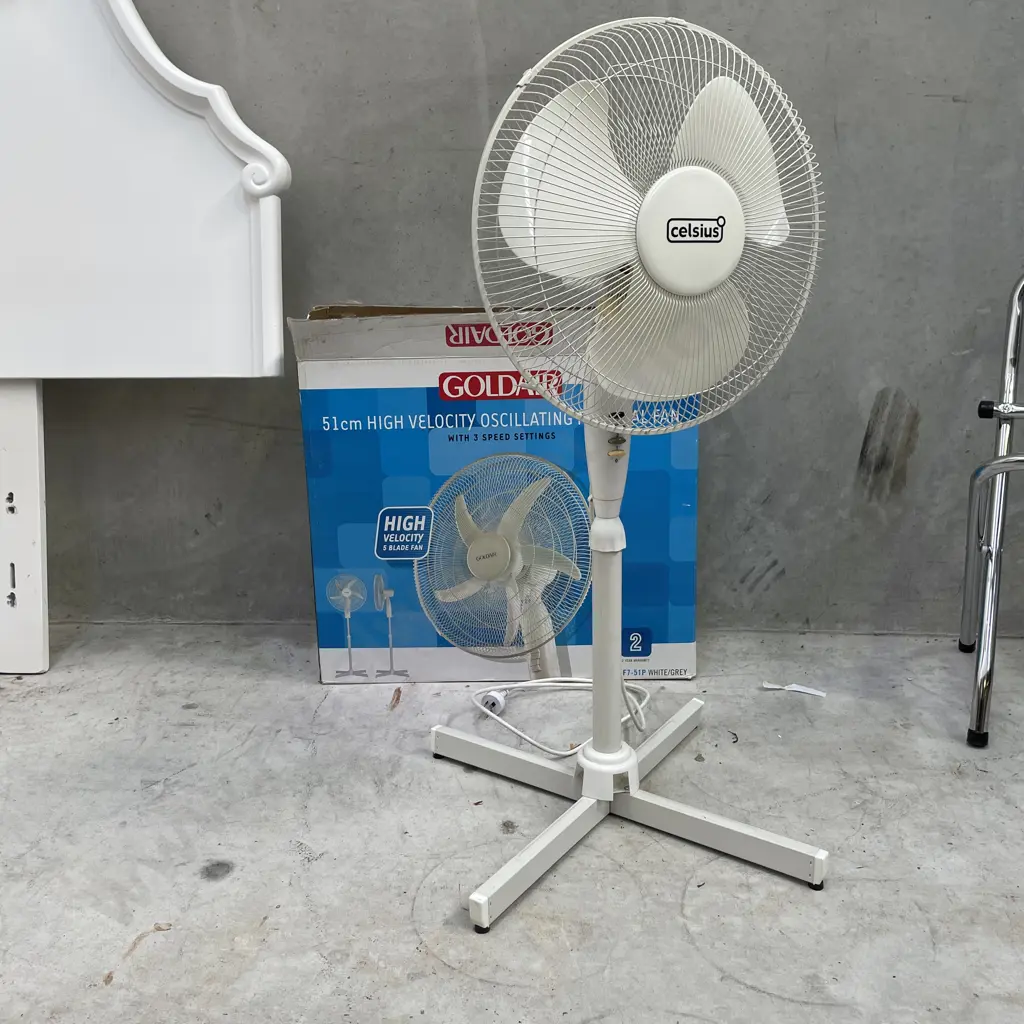 As new in Box Goldair 51cm Pedestal Fan with Goldair Celsius 400mm Pedestal Fan Image 1++