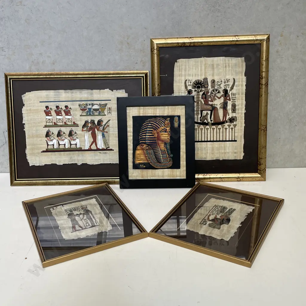 5 assorted Egyptian Papyrus Framed Artworks Image 1++