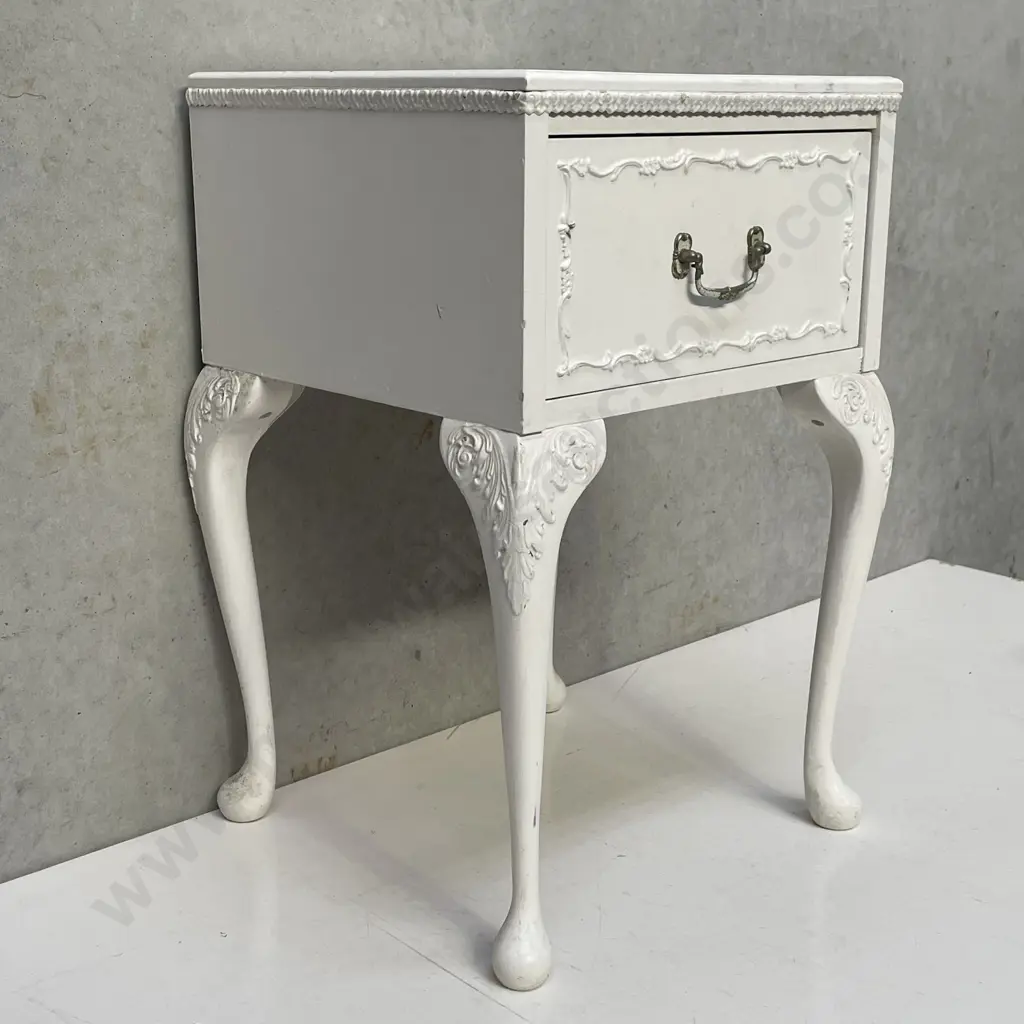 Vintage Solid Wood White Painted Bedside Cabinet Image 1++