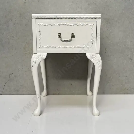 Vintage Solid Wood White Painted Bedside Cabinet
