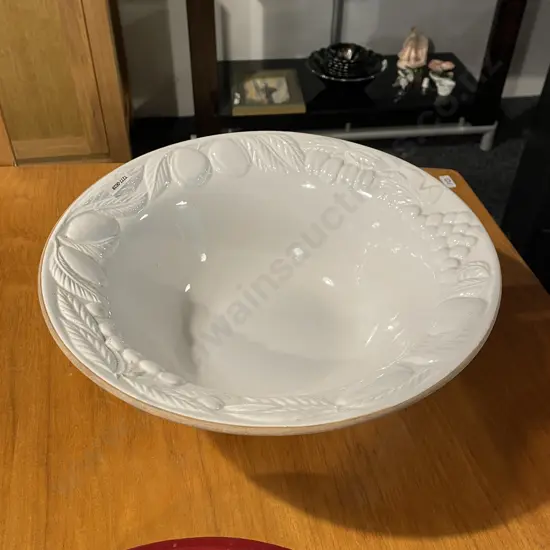 Large Italian Molded White Pottery Serving Bowl