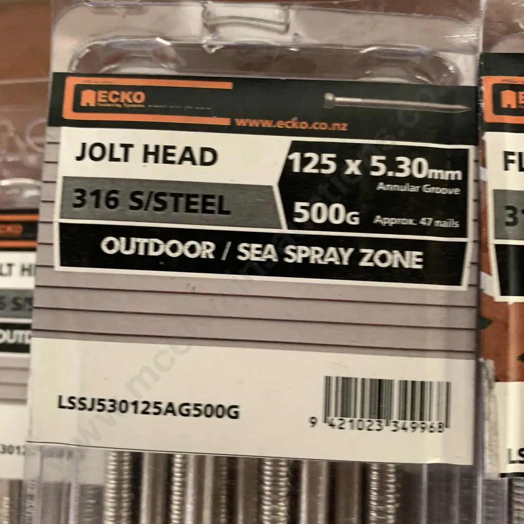 Ecko Jolt Head 125 x 5.30mm, 8 x 500g Packs and Flat Head 125 x 5.3mm x 3 500g packs , Outdoor / Sea Spray Image 1++