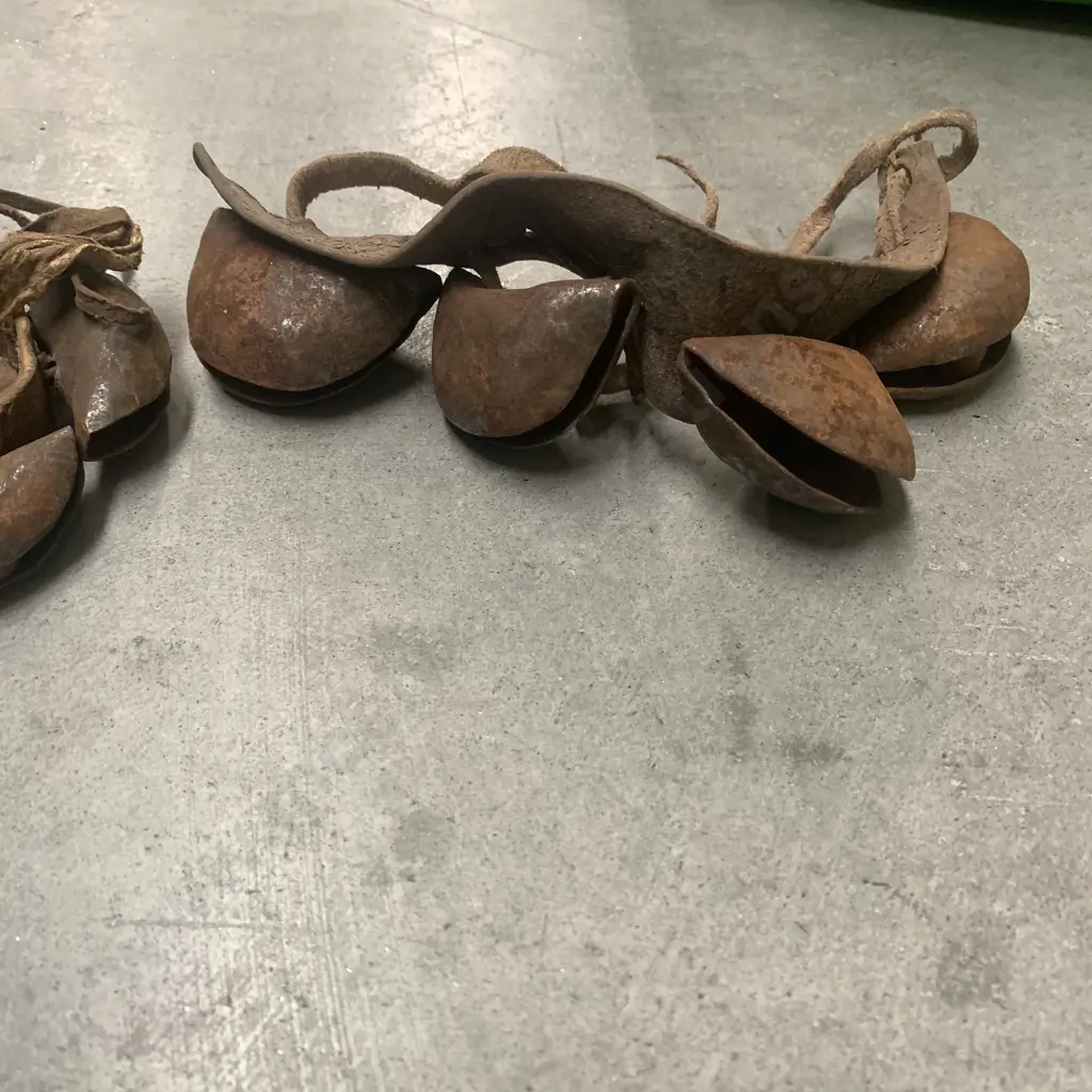 Pair of Vintage Metal Neck Bells, on leather straps Image 1++