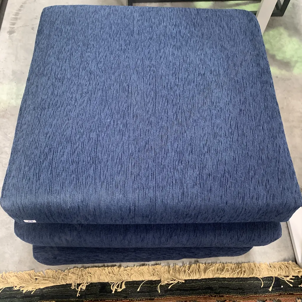 Assorted Large Cushions and Squabs. Navy Blue and gold fabric. Image 1++