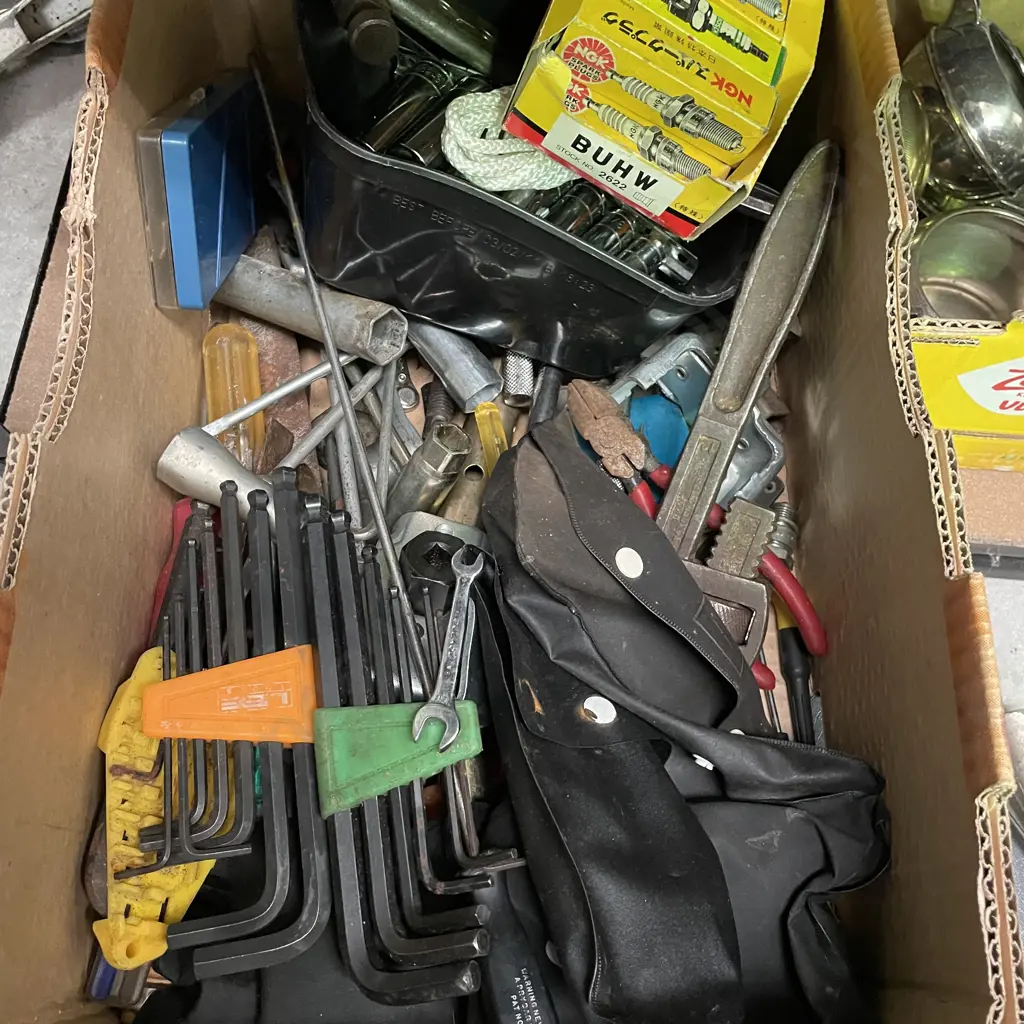 Large assortment of hand tools including digital calipers, sockets, spark plugs, allen keys, pliers etc Image 1++