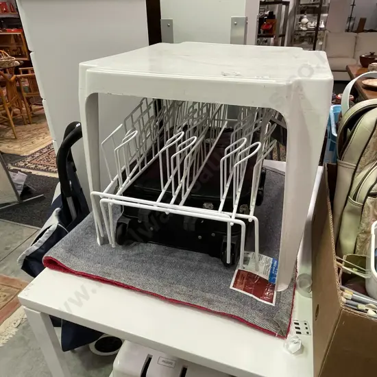 Set of 3 Shoe Racks, plastic white table and red Pinacle Floor mat