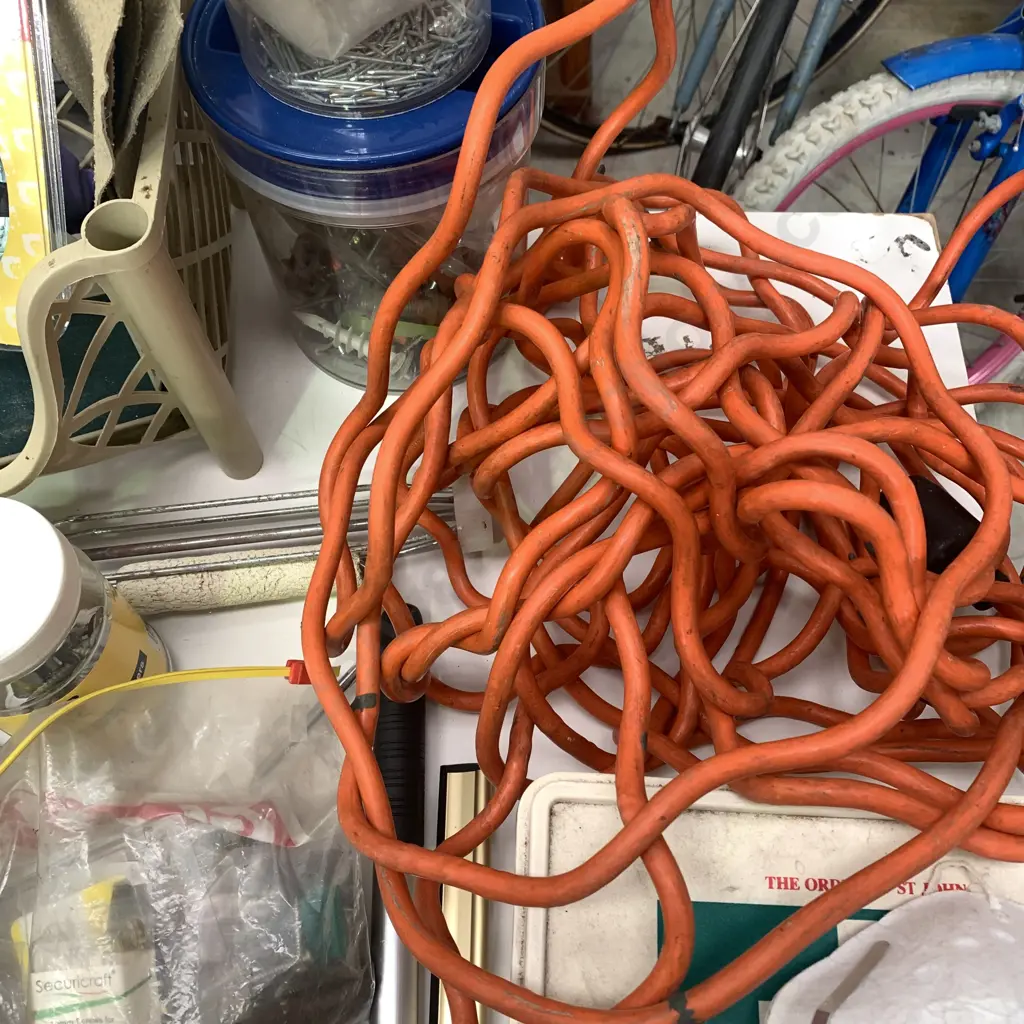 Large Box of assorted Garage Items incl Safety Goggles, Cleaners, Electrical Cords and much more Image 1++