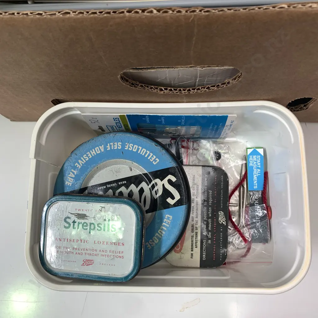 Box of assorted including Vintage Knitting Bag, Knitting Needles, Crochet Books etc Image 1++