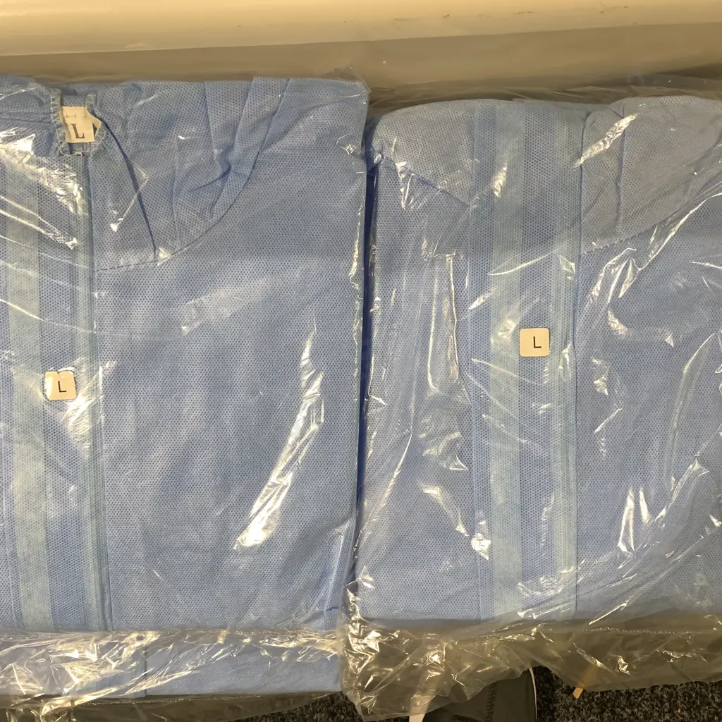 Large Plastic Container/Fish Bin with Lid containing Cotton Balls, Hazmat Overalls, PP Coveralls White and Blue etc Image 1++